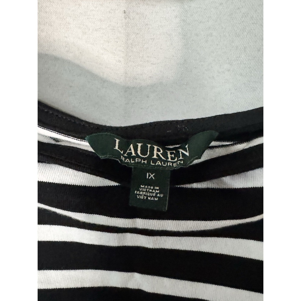 Lauren Ralph Lauren Black White Striped Knit Shift Dress 1X Scoop Neck Ruffle - Picture 4 of 5